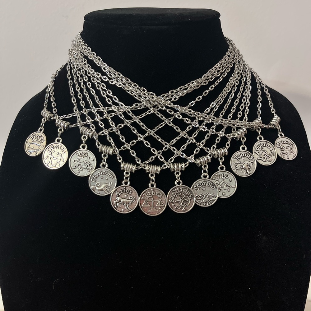 (1) Hand Crafted Silver Zodiac Double Sided Necklace